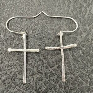 Shiny 925 Sterling Silver Cross Dangle Earrings Handmade Minimalist